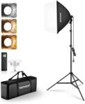 NEEWER Set de iluminat softbox NEEWER cu trepied, set soft box 60x60cm, bec LED bicolor 2.4G de 45W, telecomandă 20m, 10 canale, 2900K-7000K, 1400lx/1m CRI95 studio foto lumină continuă înregistrare video, N
