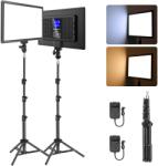 NEEWER Panou de lumină video LED NEEWER Basics de 13 inchi, set de 2 lumini de studio cu suporturi trepied, lumină bicoloră pentru fotografiere în flux, înregistrare podcast, 2400Lux 3200-5600K CRI97+ 8000mA