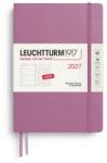 Leuchtturm1917 calendar săptămânal 2027 punctat mediu (A5) cu caiet, punctat - planificator de întâlniri engleză, Dusty Rose, copertă cartonată, ianuarie-decembrie 2027, prezentare săptămânală în stânga + pagina de 