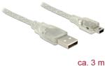 Delock Cablu USB 2.0 Delock cu conector de tip A și conector USB 2.0 Mini-B, 3 m, transparent