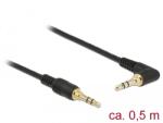 Delock Cablu jack stereo Delock de 3, 5 mm, cu 3 pini, tip tată-tată, îndoit în unghi, 0, 5 m, negru