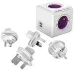 allocacoc Prelungitor cubic, Powercube by Allocacoc, 3 adaptoare, 2xUSB, 4 prize, alb/mov (2.1810/DERU4P)