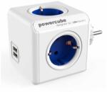 allocacoc Prelungitor cubic, Powercube by Allocacoc, 2xUSB, 4 prize, alb/albastru (1202BL/DEOUPC)