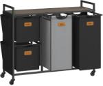 VASAGLE Cos de rufe cu carucior, VASAGLE, 4 compartimente, 150 litri, negru (BLH203B01)