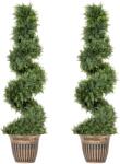 HOMCOM Set 2 Chiparoși Artificiali Spiralați 120 cm cu Ghiveci, pentru Decor Interior și Exterior, Verde | Aosom Romania (830-794V04GN)