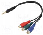 Delock Kábel; Jack 3, 5mm 4pin dugó, RCA aljzat x3; 0, 24m; fekete (62499)