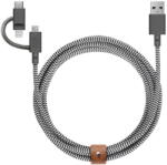 Native Union Cablu date/încărcare Native Union Belt USB-A la USB-C, Micro USB si Lightning, 2m, zebra, Universal (BELT-ULC-ZEB-NP)