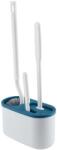 Flippy Set 3 Perii pentru Toaleta, Flippy, din Silicon, Perie Zimtata, Cap Flexibil, Suport Adeziv pentru Montarea pe Perete, 39 x 19 x 9.8 cm, Albastru Alb