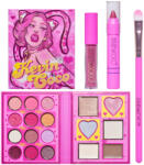 Kevin&Coco Set 4 Produse de Machiaj, KEVIN COCO, Pink Loving-Heart Leopard Girl, 18 Culori, Farduri de Ochi Mate, Sidefate si Glitter, Iluminatoare si Produse pentru Conturare, Luciu de Buze si Pensula Inclusa