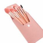 Flippy Mini Set Portabil cu 8 Pensule de Machiaj Flippy cu Husa cu Peri Moi si Densi, pentru Fond de Ten, Pudra, Blush, Fard si Sprancene, Roz