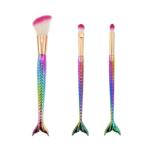 Flippy Set 3 Pensule pentru Machiaj Flippy, in Forma de Sirena, Electroplacate, Detalii Fine, Maner Ergonomic, Peri din Fibra Moale, Multicolor