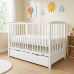 New Baby LILLY crib with drawer and sidewall white (53155-NBSK-lill-st-sup-bila)