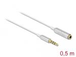 Delock Audio bővítő kábel sztereo jack 3, 5 mm 4 tűs apa anya, Ultra Slim 0, 5 m, fehér