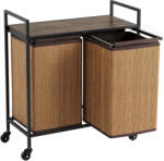 HOMCOM Coș rufe din bambus 2 compartimente 120 L colector rufe cu raft, cutie de rufe sac de rufe, pe roți 73x33x78 cm, Maro | Aosom Romania (850-396V00BN)