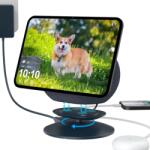 PlusAcc Töltőállomás iPhone és iPad készülékekhez - 270° forgatható tartó 2 USB-C/A porttal, AirPods kompatibilis, grafitszürke