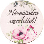 Valex Decor 5db. rózsaszín virág mintás fa dekor tábla „Névnapodra szeretettel felirattal, 5 cm (GV03-213)