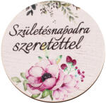 Valex Decor 5db. rózsaszín virág mintás fa dekor tábla „Születésnapodra szeretettel felirattal, 5 cm (GV03-207)