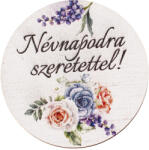 Valex Decor 5db. kék virág mintás fa dekor tábla „Névnapodra szeretettel felirattal, 5 cm (GV03-214)