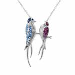 Flippy Colier din Argint 925, Jolie Silver, Model Două Rândunele El și Ea, cu Pietre de Zirconiu Multicolore, Design cu Pandantiv, Finisaj Lucios, Lungime42.7cm, Argintiu (124079)