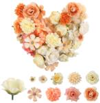 Hocucheland 40 db Művirág Kézművességhez, 10 Stílusú Mini Műanyag Rózsa Virágfej Szett, 2-5 cm, Esküvői és DIY Dekorációhoz, Scrapbookinghoz, Narancs