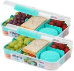 Sistema Bento Box Create uzsonnásdoboz rekeszekkel, 1, 48 L, joghurt- és gyümölcstartóval, gyerekeknek és felnőtteknek, kékeszöld, 2 db