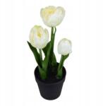 Bomm Tulipán 28 cm műfehér, fekete cserépben (tulipan)