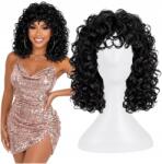 Korbi Női Paróka Afro Haj Göndör Fürtök Fekete Hálós 50CM Cosplay W80 (W80)