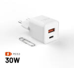 FIXED Mini GaN hálózati töltő USB-C és USB kimenettel, PD támogatással, 30W, fehér (FIXCG30M-CA-WH) - bbmarket