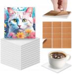  12 db-os, négyzet alakú kerámia alátét 11 cm, parafa alátét, barkácsoláshoz, Uv nyomat (HM12DIYBD-F10)