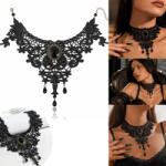  Csipkés Fekete Gótikus Choker Y2K Hatf Köves Nyaklánc (ALTERNATYWKA gothic lace choker victorian)