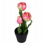 Bomm Tulipán 28 cm műrózsaszín, fekete cserépben (tulipan)