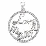 Flippy Pandantiv pentru Lanț din Argint 925, Jolie Silver, Model Love Mama, cu Pietre Decorative Incolore, Design Circular și Decupat, Finisaj Lucios, 2.4 g, 28x21 mm, Argintiu (13366)