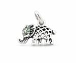Jolie Silver Pandantiv pentru Lanț din Argint 925, Jolie Silver, Model Elefant Norocos, cu Pietre Decorative Verzi, Design Decupat, Finisaj Lucios și Oxidat, Argintiu (05813)