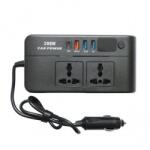 Breckner Germany Invertor tensiune 12V-220V 200W, unda sinusoidala modificata, port USB, USB-C, iesire dubla AC