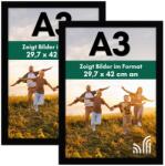 Americanflat A3 Képkeret Fekete - Törésálló Üveggel, Vízszintes és Függőleges Elrendezés, Falra Szerelhető - 2 db-os Csomag (A3)