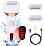 Verkstore Vízálló Elektromos Sarokreszelő és Akkumulátoros Pedikűr Gép IPX7 Fokozattal és LCD Kijelzővel, USB Kábellel és 2 Fejjel, 16.5x6x3.5 cm
