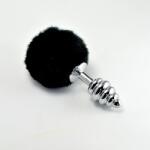 Lovetoy Plug Anal Metalic Spiralat cu Pompon Negru - aliaj de zinc, blană artificială, fără nichel, pompon 8 cm (10-RO-T05)