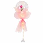 Flippy Balon Cadou cu Trandafir Roz, Flippy, Tip Popo Ball 22 inch, Tulle si Cartonas Roz, Decor Luminos, Roz (167740)
