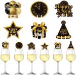Flippy Set 6 Decoratiuni pentru Pahare de Cocktail, Flippy, Tema Anul Nou, din Hartie, Negru/Auriu (162153)