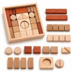 Flippy Jucarie Educativa din Lemn, Flippy, Set Cuburi de Constructie cu Tavita, Piese Geometrice din Lemn Masiv, Dezvolta Creativitatea si Indemanarea, 17.5x17.5x3.5 cm, Maro (167298)