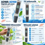 ADWA AD100 digitális pH-mérő - ATC, automatikus kalibrálás