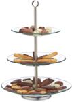 Relaxdays 3 Szintes Kerek Tortaállvány Cupcake Keksz Gyümölcs Ezüst/Átlátszó Etagere Süteménytartó