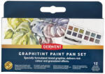 Derwent Graphitint Akvarellfesték Készlet 12 Darab/Készlet Szilkés 1 Darab Vízzel Tölthető Ecsettel Keverőpalettával Tompa Árnyalatok (IL2306242)