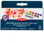 Derwent Akvarellfesték Készlet 12 Darab/Készlet Félszilkés 1 Darab Vízzel Tölthető Ecsettel és Keverőpalettával (IL2306259)