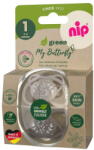 Nip Set 2 suzete nip My Butterfly cu tetina ortodontica din silicon, forma simetrica, din materiale naturale regenerabile, fara BPA, cutie de transport si