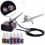 Royalmax Airbrush készlet Royalmax TC-100K kompresszorral, AB-130 0, 3mm airbrush pisztollyal és 6 db festékkel () (TC-100K)