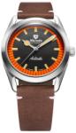Nivada Grenchen Super Antarctic Black & Orange - 38 mm No Date - Brown Leather White Stitching + 5 ani garanție și cadou GRATUIT Ceas
