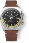 Nivada Grenchen Antarctic GMT - Negru - Brown Leather White Stitching + 5 ani garanție și cadou GRATUIT Ceas