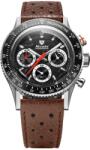 Nivada Grenchen Chronoking Mecaquartz Racing negru - Inter. Bezel - Brown Racing Strap + 5 ani garanție și cadou GRATUIT Ceas