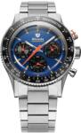 Nivada Grenchen Chronoking Mecaquartz Racing Blue - Inter. Bezel - Bracelet Flat Link + 5 ani garanție și cadou GRATUIT Ceas